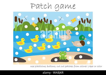 Bildung Patch spiel Teich für Kinder motorische Fähigkeiten entwickeln, verwenden Sie Plastilin Patches, Buttons, farbiges Papier oder Farbe der Seite, Kinder im Vorschulalter Stock Vektor