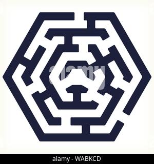 Vector Illustration. Sechseckige Labyrinth Symbol in Flach- und geometrischen Stil. Stock Vektor