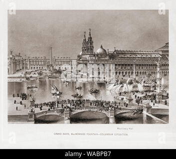 Künstlerische Darstellung der World's Columbian Exposition in Chicago, 1893. Die Messe feierten das 400-jährige Jubiläum von Christoph Kolumbus' Ankunft in der Neuen Welt. Aus dem Buch, die Vereinigten Staaten von Amerika - 100 Albertype Illustrationen aus den letzten negativen der Bekanntesten Szenen unseres Landes, veröffentlicht 1893. Stockfoto