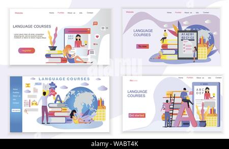 Die Webseite Design Vorlagen für Sprachkurse, e-Learning, online Bildung Stock Vektor