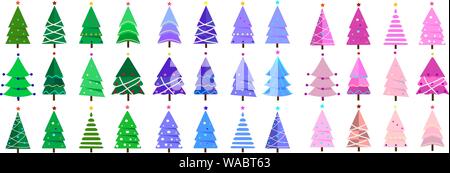 Große Sammlung der Weihnachtsbäume, Modern, interessant, flache Bauform. Stock Vektor