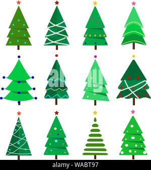 Große Sammlung der Weihnachtsbäume, Modern, interessant, flache Bauform. Stock Vektor