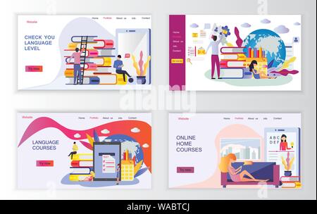Die Webseite Design Vorlagen für Sprachkurse, e-Learning, online Bildung Stock Vektor