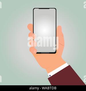 Hand der Unternehmer hält neue Smartphone. Stock Vektor