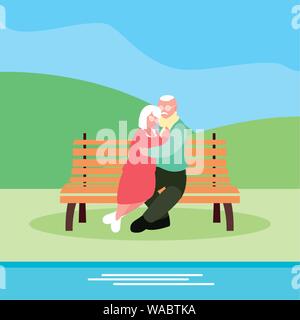 Nettes altes Ehepaar in Lehrstuhl für Park Vector Illustration Design sitzt Stock Vektor