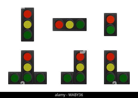 Ampel. Rot, Gelb und Grün. Vector Illustration. Vertikal, horizontal, biegen Sie nach rechts und nach links. Stock Vektor
