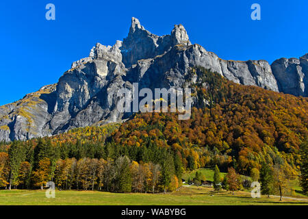 Peak Corne de Gämsen, Cirque du Fer a Cheval, Sixt-Fer-a-Cheval, Giffre Tal, Haute-Savoie, Frankreich Stockfoto