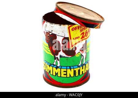 SIMMENTHAL Vintage Tin Can. Simmenthal ist eine Marke produziert ein gekochtes Rindfleisch in Gelee von Bolton Essen Stockfoto