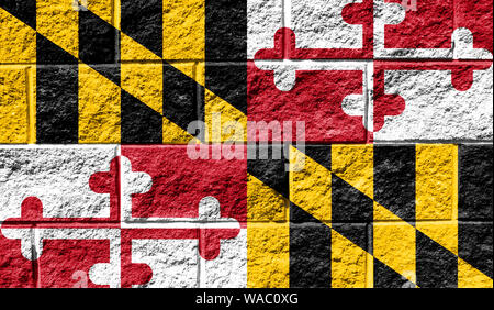 Flaggenstaat von Maryland schließen bis auf ein gerissenes Wand gemalt Stockfoto