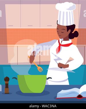 Professioneller Koch Frau in der Küche kochen Vector Illustration Design Stock Vektor