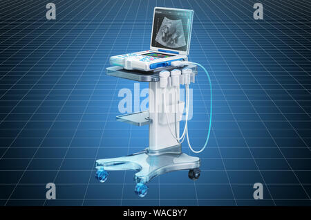 Visualisierung 3D-CAD-Modell von tragbaren medizinischen Ultraschall Diagnose- Maschine. 3D-Rendering Stockfoto