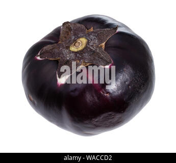 Reif frische Runde dunkel violett Aubergine Ausschnitt auf weißem Hintergrund Stockfoto