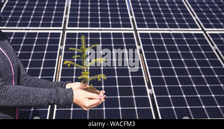 Speichern Natur mit grünen Solarenergie Konzept. Und versehentlich auch lustige optische Illusion Konzept, Punkte flackern, wechselnden Orten auf dem hinterg Stockfoto