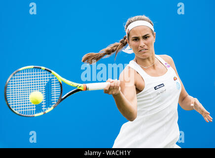 Aegon International 2016, Eastbourne, England - Monica Puig de Puerto Rico spielen einhändig Vorhand gegen Caroline Wozniacki aus Dänemark. Wedne Stockfoto