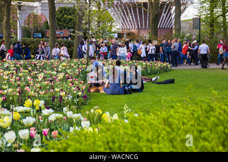 Keukenhof, Lisse, Niederlande - 18 April 2019: Der Blick auf verschiedene Ecken der Keukenhof Park, die grösste Blume und tulip Garden Park Stockfoto