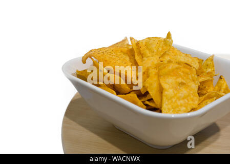 Mais Geschäfte auf weiße Schüssel mit weißem Hintergrund Stockfoto
