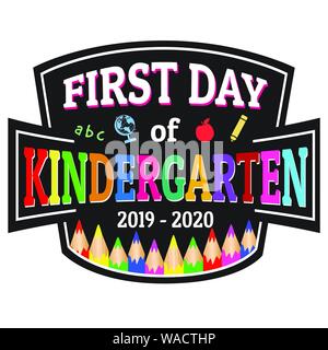 Ersten Tag des Kindergartens Aufkleber oder Sticker auf weißem Hintergrund, Vector Illustration Stock Vektor