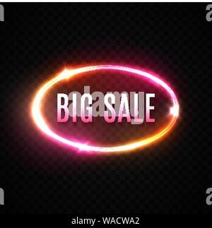 Big Verkauf neon Text design Vorlage auf transparent. Stock Vektor