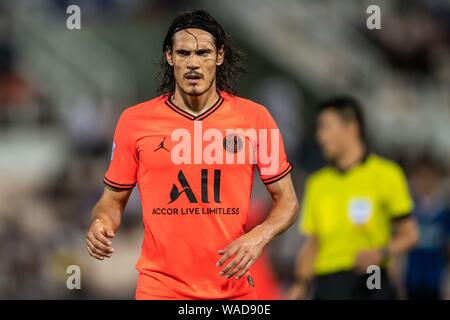 Uruguayischer Fußballspieler Edinson Cavani von Paris Saint-Germain F.C. reagiert, als er konkurriert gegen Inter Mailand während Ihrer internationalen Super Cup fo Stockfoto