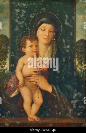 Dopo il Giovanni Bellini - La Madonna col Bambino in trono in un Paesaggio. Stockfoto