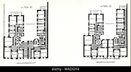 Doppel-Wohnhaus, Untermain-Kai, 29 und 30, Frankfurt/Main, Architekten Neher & v. Kauffmann aus Frankfurt/Main, Tafel 63, Grundriss, Kick Jahrgang I. Stockfoto