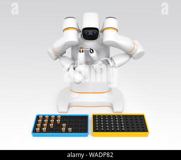 White dual-Roboter auf Farbübergang Hintergrund. Kollaborative Roboter Konzept. 3D-Bild. Stockfoto