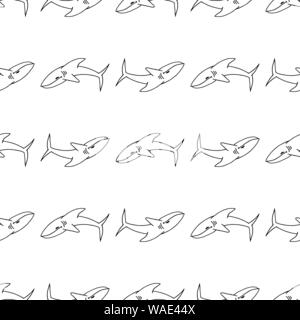 Nahtlose Muster der Kontur Hai. Nahtlose Muster von Shark, tolles Design für irgendwelche Zwecke. Vektor Kontur Abbildung. Hand gezeichnet Doodle illustrati Stock Vektor