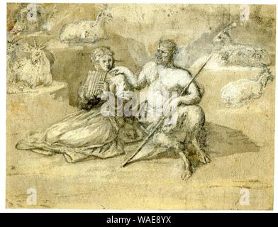 Zeichnung ein Satyr ein Mädchen und Ziegen von Claude Lorrain 1650. Stockfoto