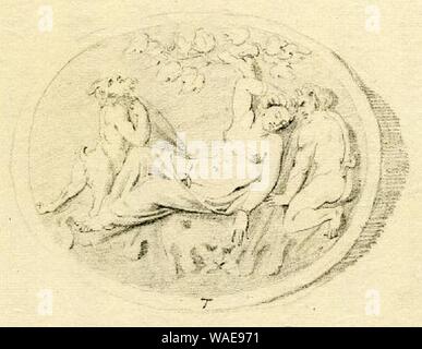 Zeichnung eines Cameo - hermaphroditus mit zwei satyrn. Stockfoto