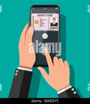 Hand mit Smartphone mit id-Karte Anwendung Stock Vektor