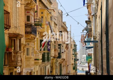 Gassen der alten historischen Stadt Valletta Malta Stockfoto