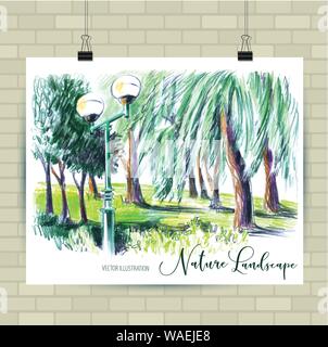 Skizzieren Abbildung im Vektorformat. Poster mit schönen Landschaft. Hand gezeichnet Abbildung. Stock Vektor