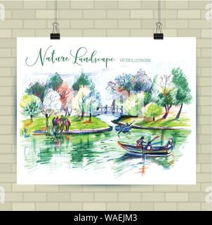 Skizzieren Abbildung im Vektorformat. Poster mit schönen Landschaft. Hand gezeichnet Abbildung. Stock Vektor
