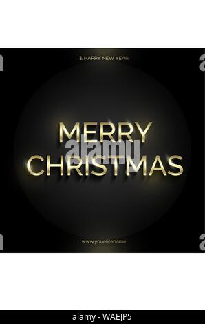 Goldene Schrift auf schwarzem Hintergrund. Frohe Weihnachten Stock Vektor