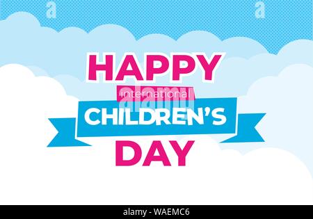 Happy internationalen Tag der Kinder Banner mit Wolken Stock Vektor