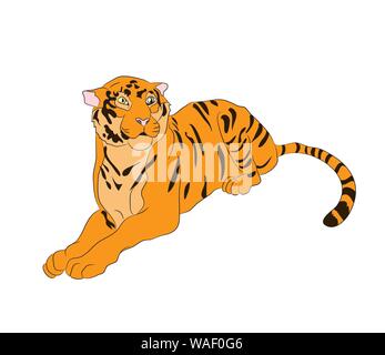 Vector Illustration eines Tiger liegt, Zeichnen, Vector, weißer Hintergrund Stock Vektor