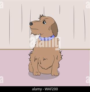 Vector Illustration Hund in einem Zimmer, Vektor sitzen, Farbe Stock Vektor