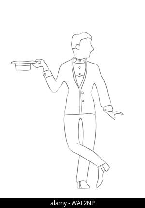 Vector Illustration eines Mannes mit Hut zeichnen Linien, Vector, weißer Hintergrund Stock Vektor
