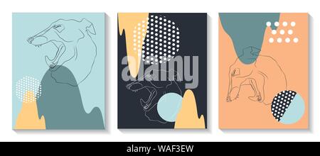 Vorlage deckt mit grafischen geometrische Elemente mit tierischen Leitungen eingerichtet sind. Es ist für Plakate, Broschüren, Plakate, Abdeckungen und Banner verwendet. Vektor illu Stock Vektor