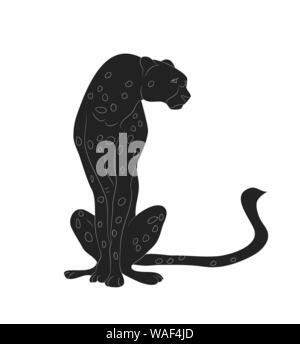 Cheetah sitzen Zeichnung Silhouette, Vector, weißer Hintergrund Stock Vektor