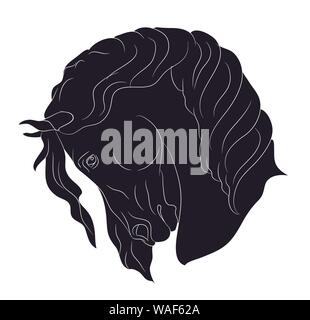 Horse Portrait Zeichnung Silhouette, Vector, weißer Hintergrund Stock Vektor