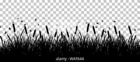 Wiese Hintergrund mit Schmetterlingen. Transparency Raster Design. Vector Illustration. Stock Vektor