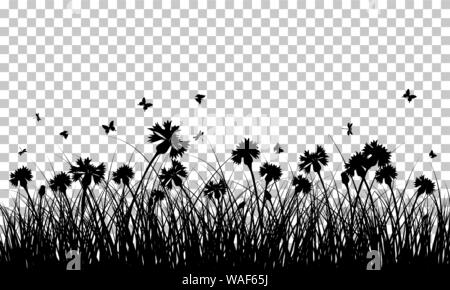 Wiese Hintergrund mit Schmetterlingen. Transparency Raster Design. Vector Illustration. Stock Vektor