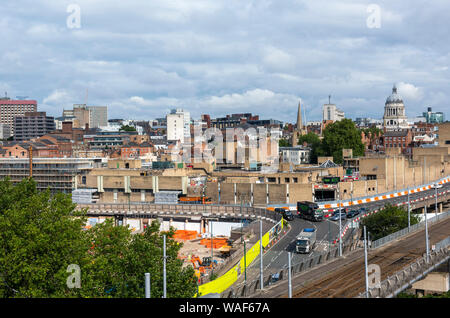 Nottingham City Centre und Broadmarsh Sanierung, vom Dach der Loxley House auf Station Street in Nottingham, England Großbritannien erfasst Stockfoto