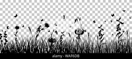 Wiese Hintergrund mit Schmetterlingen. Transparency Raster Design. Vector Illustration. Stock Vektor