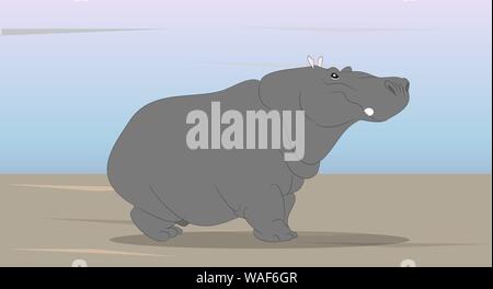 Grau hippo stehen auf Natur, Vektor, die Tier- und Pflanzenwelt Stock Vektor