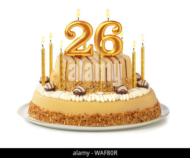 Festliche Kuchen mit goldenen Kerzen - Nummer 26 Stockfoto