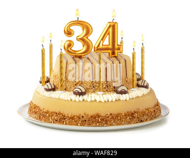 Festliche Kuchen mit goldenen Kerzen - Nummer 34 Stockfoto
