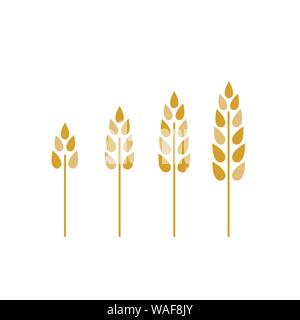 Landwirtschaft Weizen einstellen. Landwirtschaft. Windmühle, Ohren von Weizen, Feld harvester Landwirt Stock Vektor