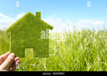 Green Eco Haus Umwelt Hintergrund in der Rasenfläche für zukünftige Wohnhaus Grundstück Stockfoto